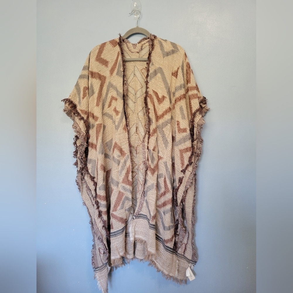 Lucky Brand Kimono Poncho Fringe Cardigan OS